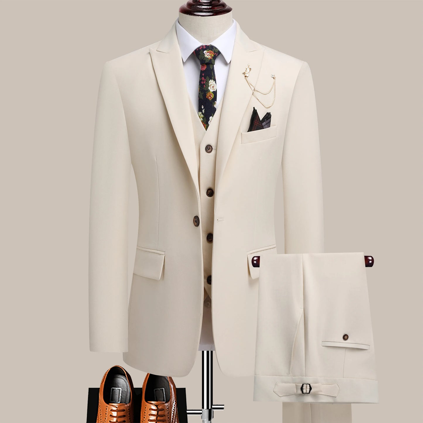 Men's Slim Three-Piece Suit With Notch Lapels For Weddings