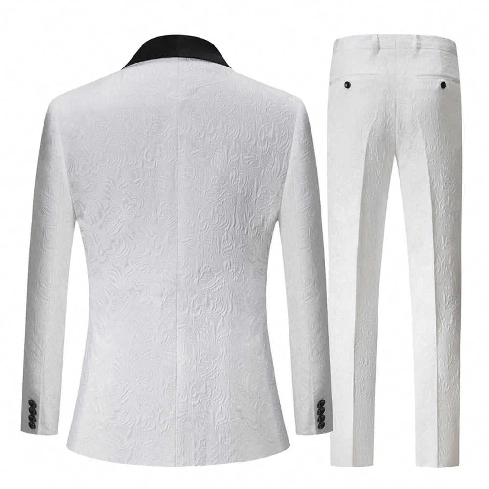 Men Double Breasted Jacquard Tuxedo Suit With Shawl Lapel