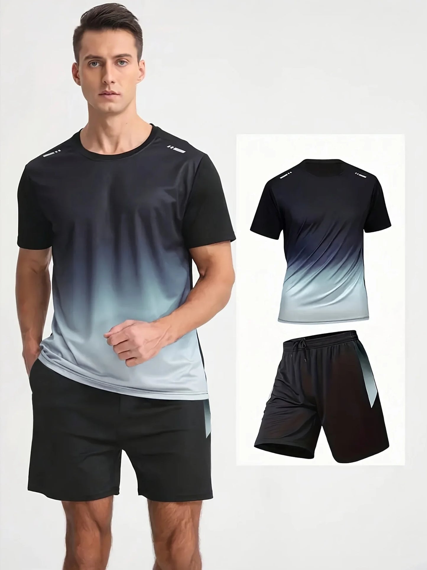 Winthunder Mens Gradient T Shirts And Shorts Set 12 Breathable