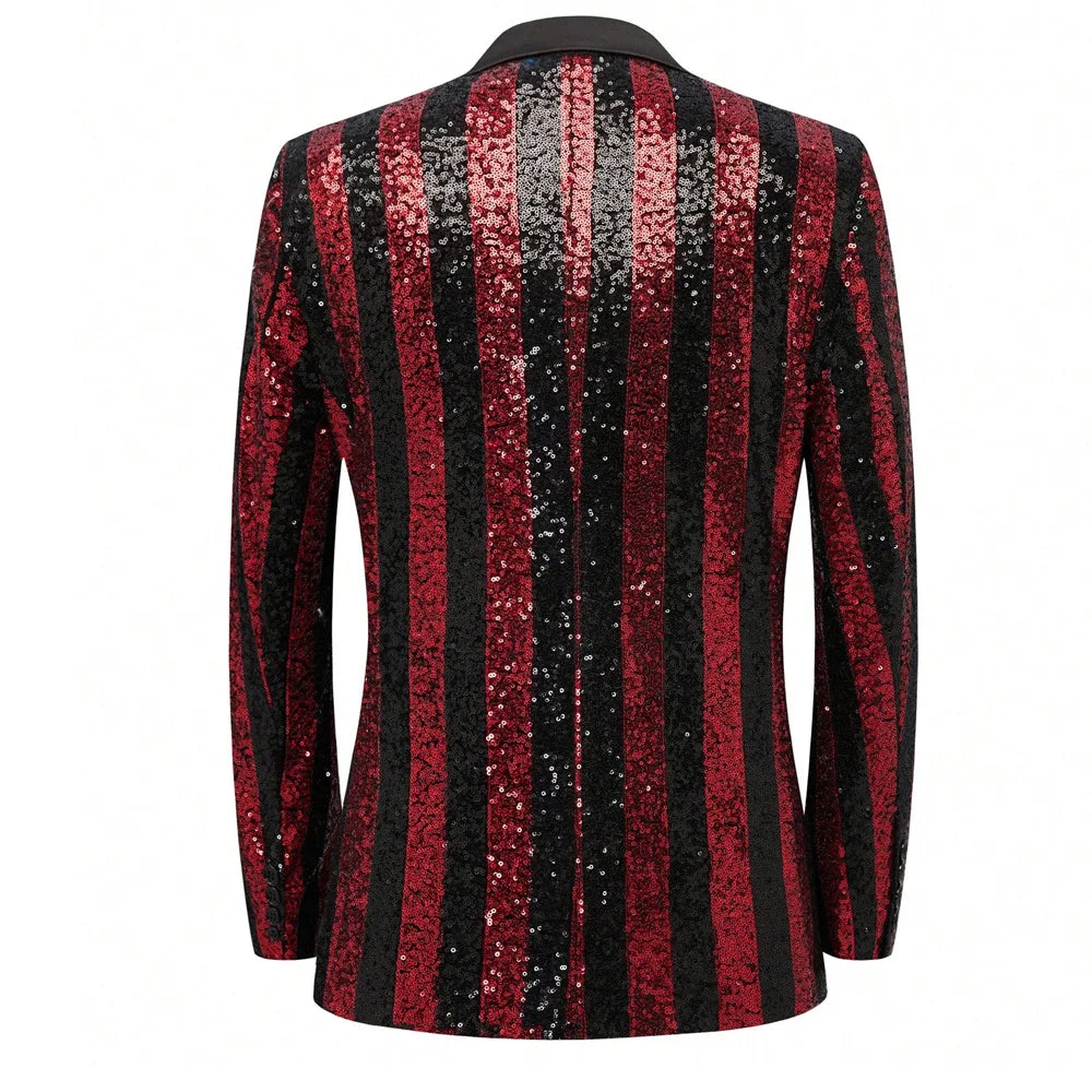 Men's Striped Sequin Double Breasted Tuxedo Suit Jacket And Pants