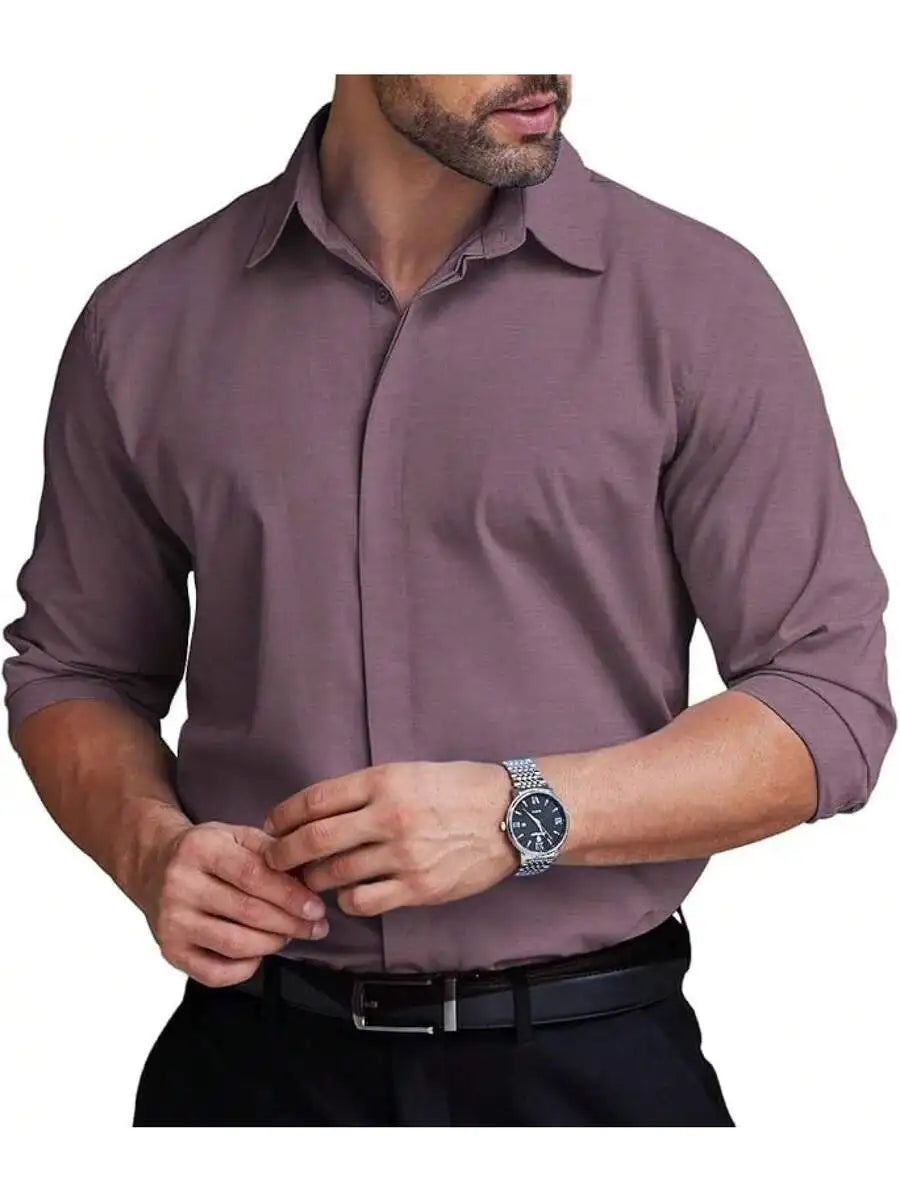 Mens Formal Dress Shirt Hidden Button Front Wrinkle Free Stretch Regular Fit