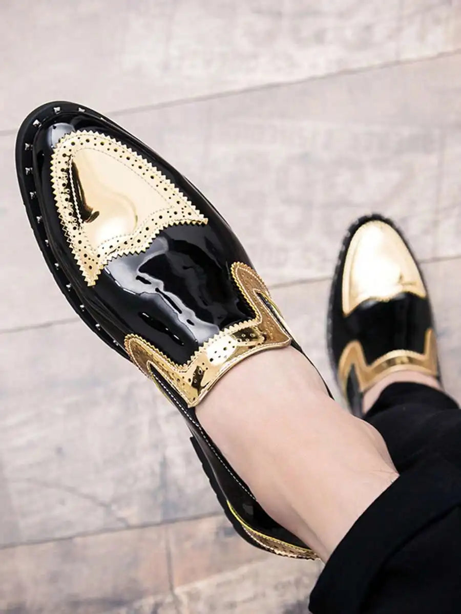 Korean Fashion Pointed Toe Leather Slip On Derby Shoes