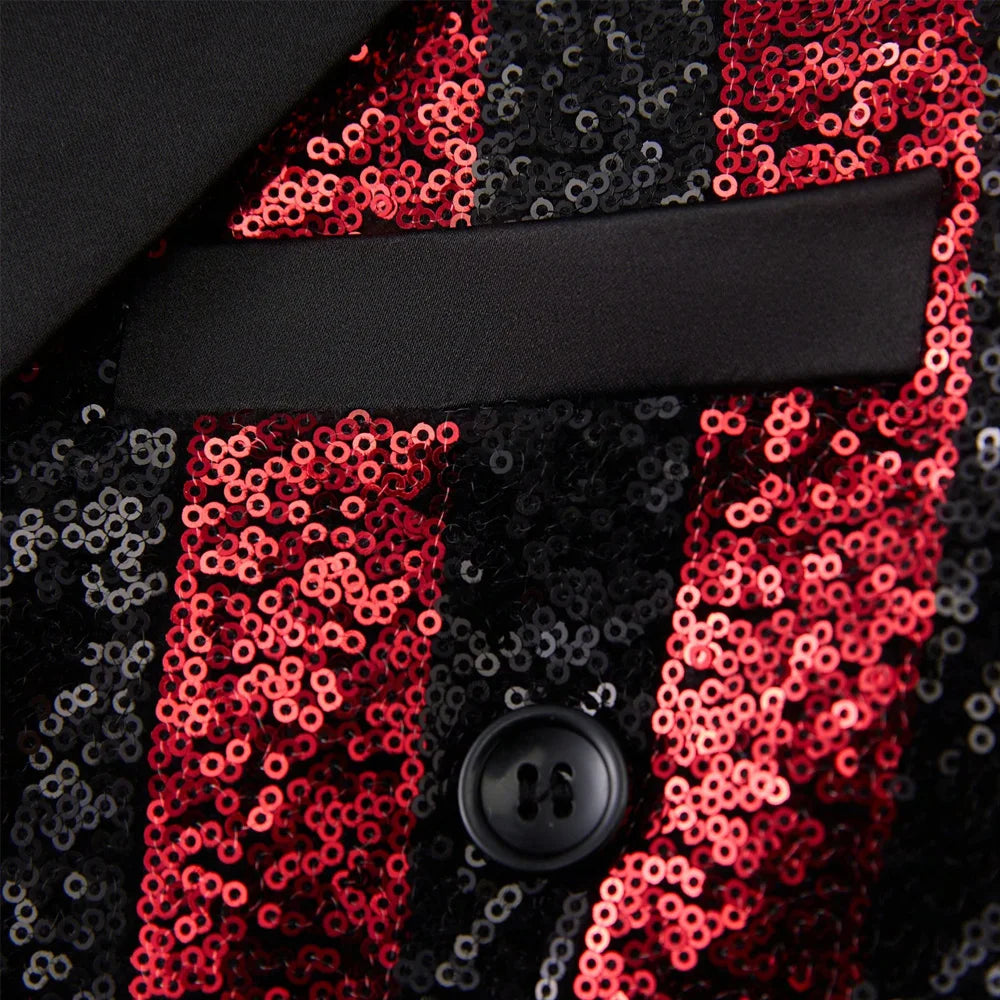 Men's Striped Sequin Double Breasted Tuxedo Suit Jacket And Pants