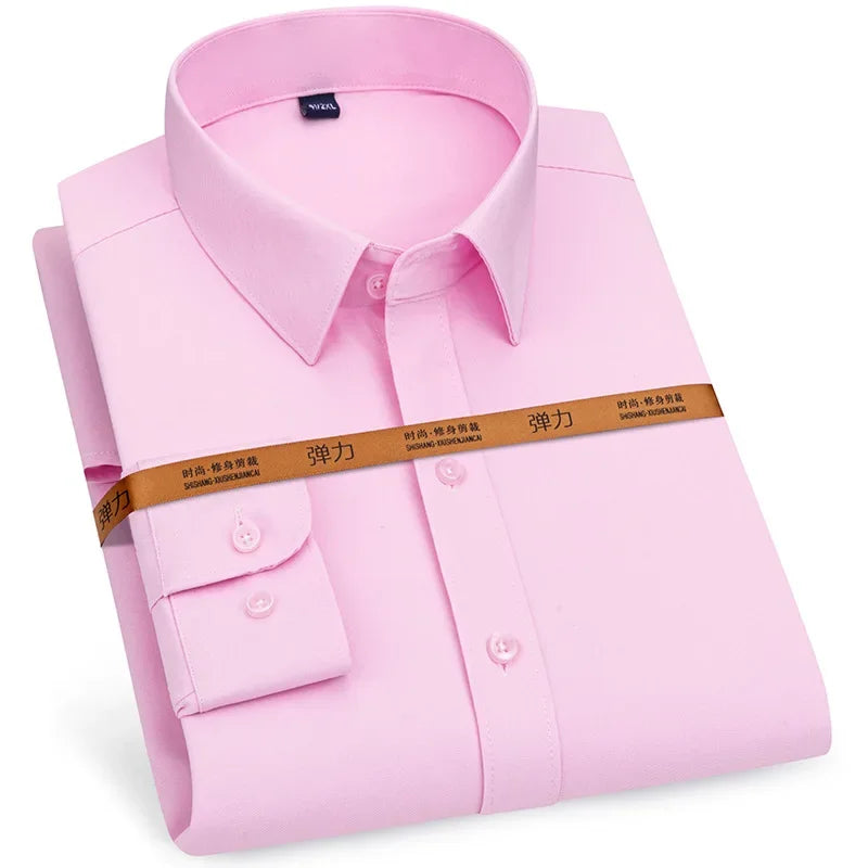 Men Dress Shirt Long Sleeve Slim Fit Breathable Business Casual