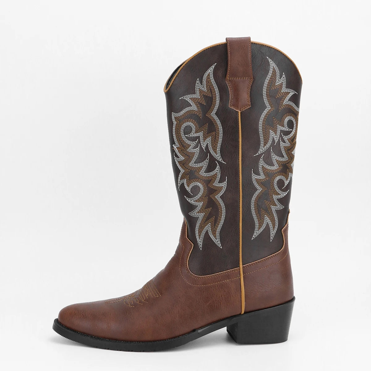 Mens Embroidered Western Desert Cowboy Boots PU Insole