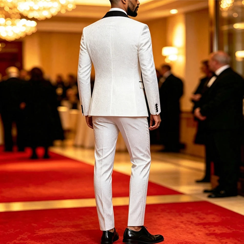 Men Double Breasted Jacquard Tuxedo Suit With Shawl Lapel