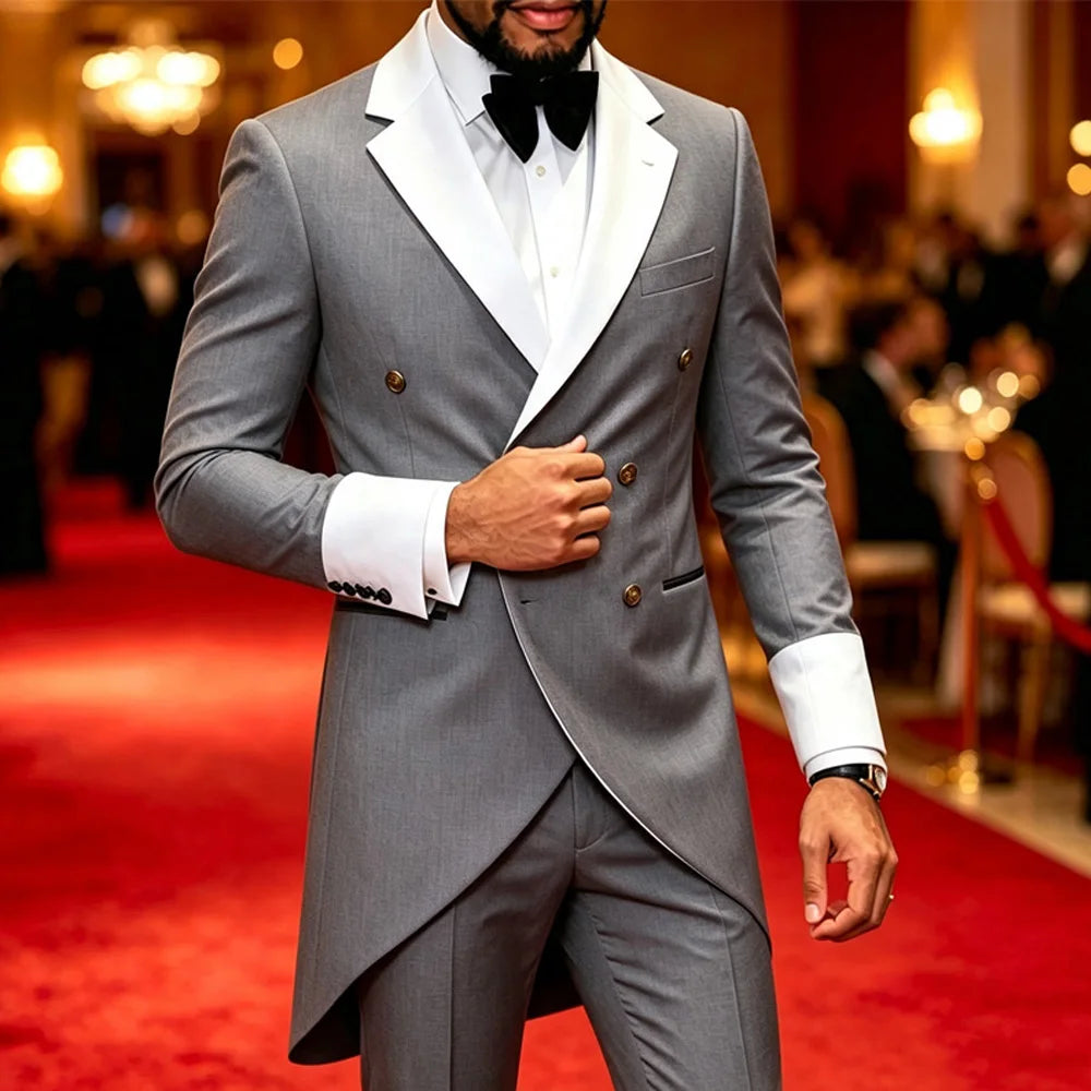 Classic Men Elegant Double Breasted Tailcoat Formal Suit
