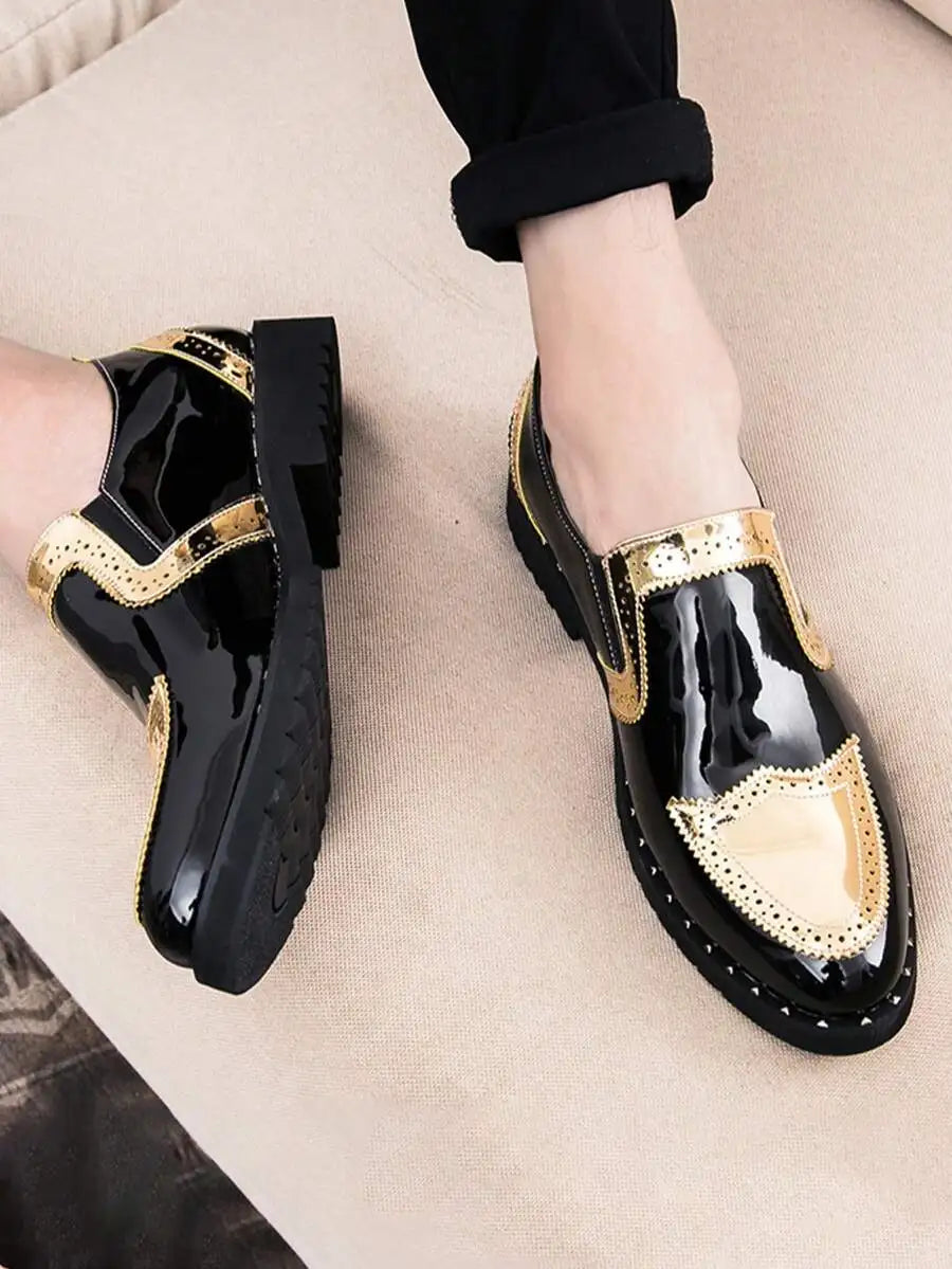 Korean Fashion Pointed Toe Leather Slip On Derby Shoes
