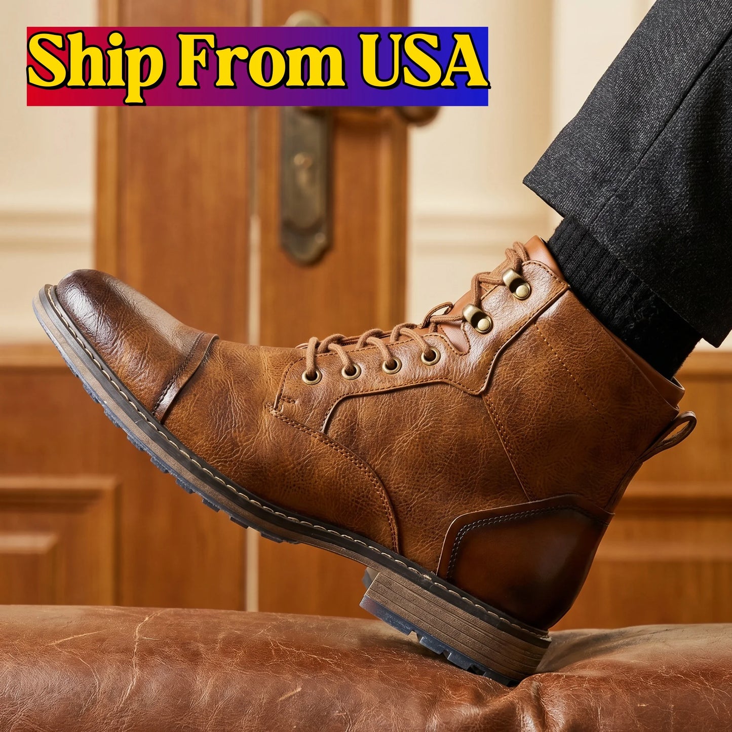 Leather Boots For Men With Zipper Ankle Style Spring Fashion