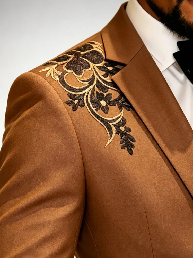 Men Tuxedo Jacket One Button Floral Blazer For Dinner Wedding
