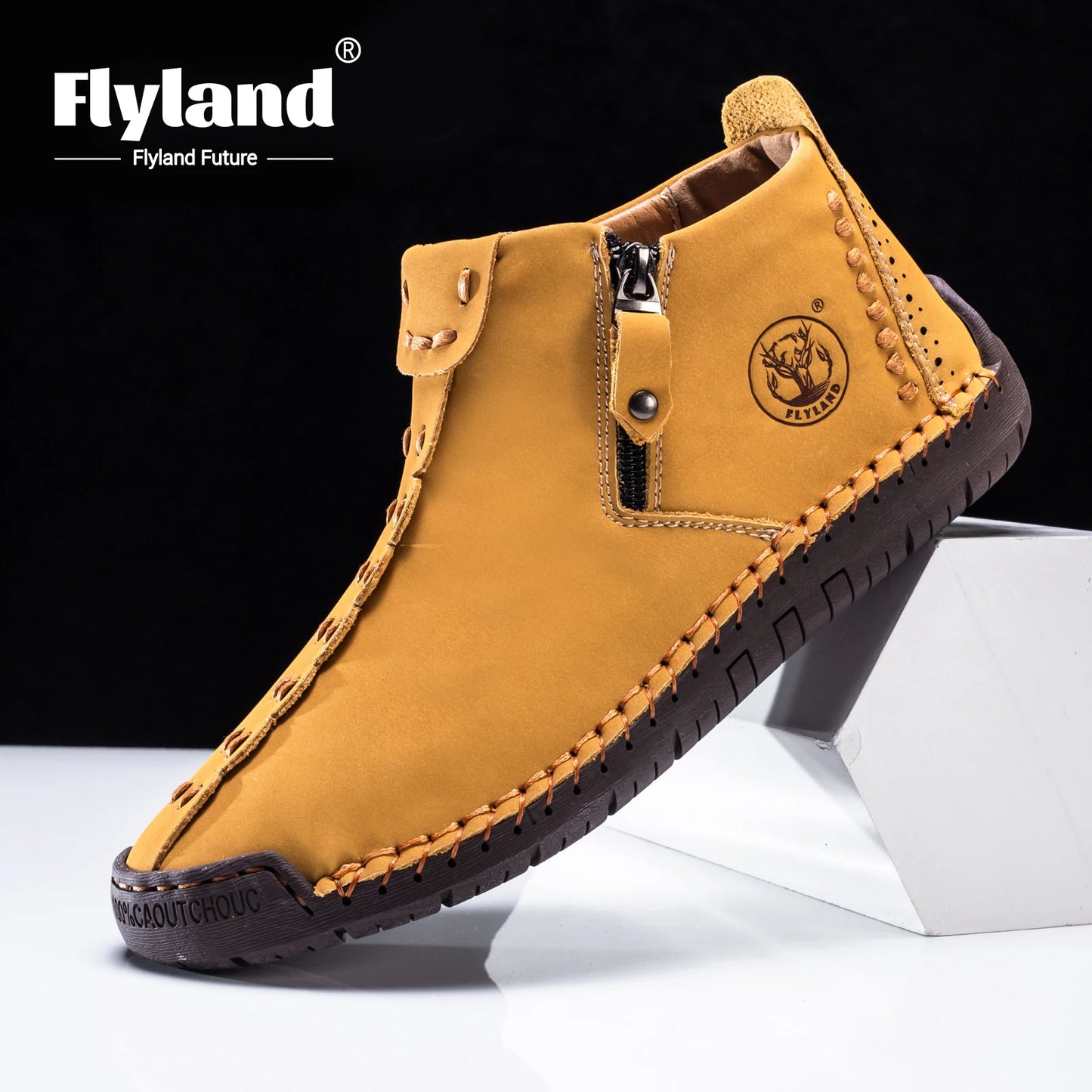 Flyland Men's Vintage Handmade Dress Chukka Boots for Casual Office