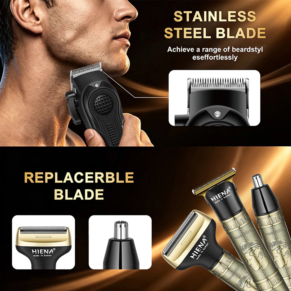 HIENA 3 In 1 Trimmer Set For Men USB Rechargeable Hair Beard Nose Trimmer