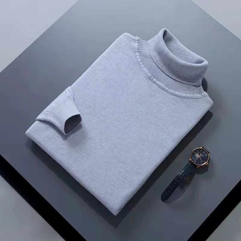 Cashmere Cotton Blend Turtleneck Men Pullover High Collar Knit Sweater