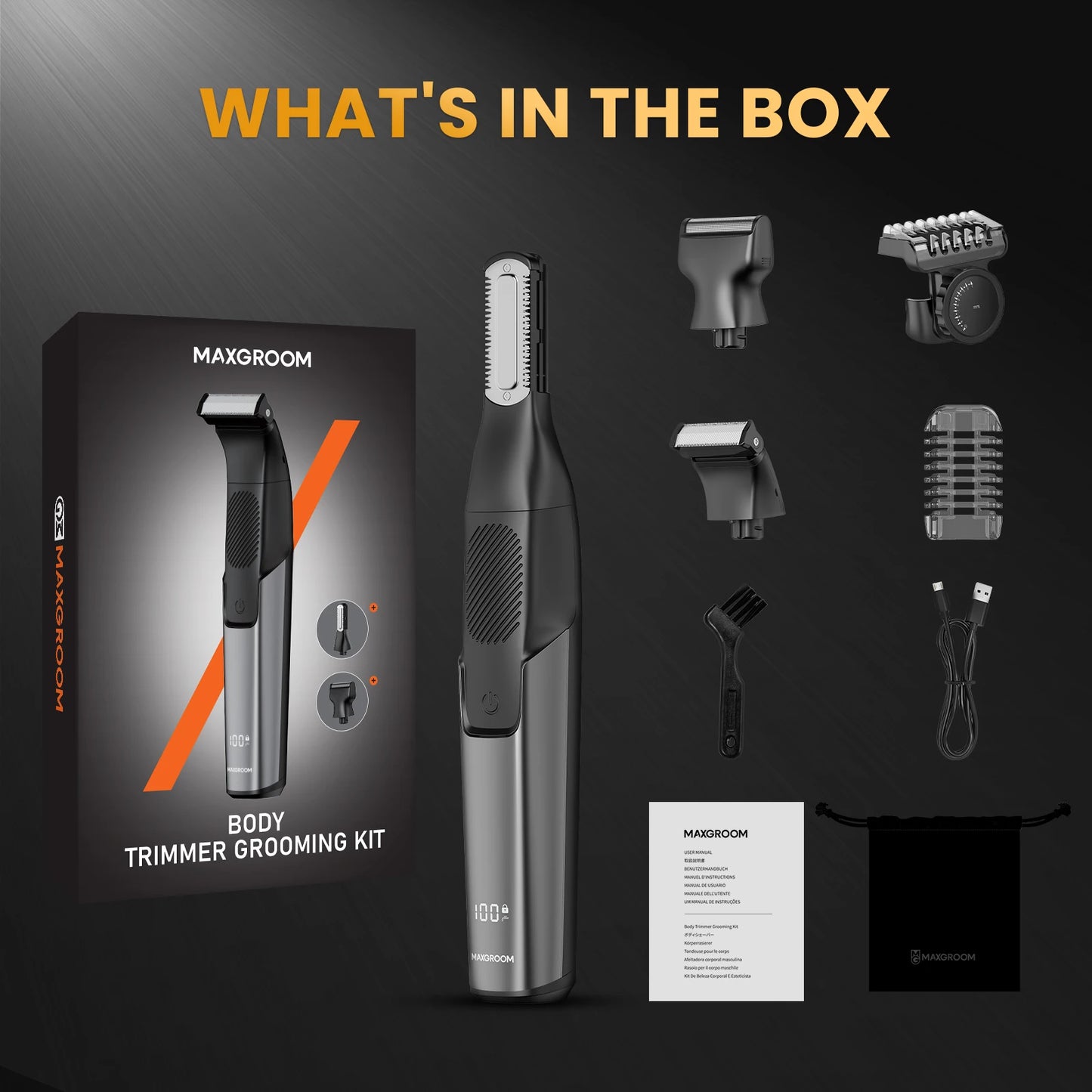 MAXGROOM Electric Body Hair Trimmer With Double Sided Blade IPX6 Waterproof