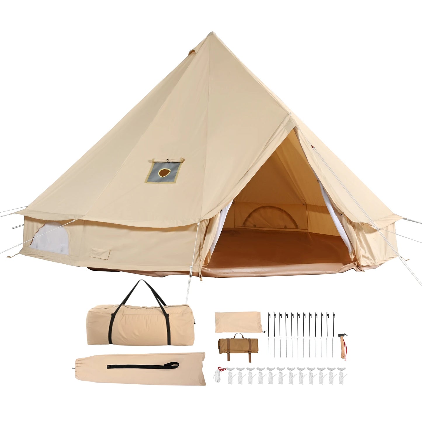 SucceBuy Four Seasons Canvas Bell Tent With Stove Vent Camping