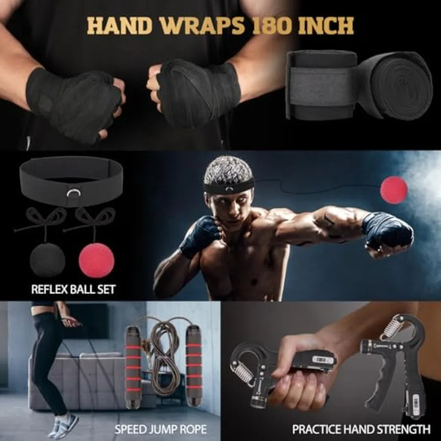 Six In One Premium Punching Bag Set With Gloves Wraps