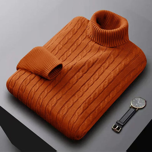 Mens High Neck Turtleneck Knit Sweater Pullover Polyester Warm Winter