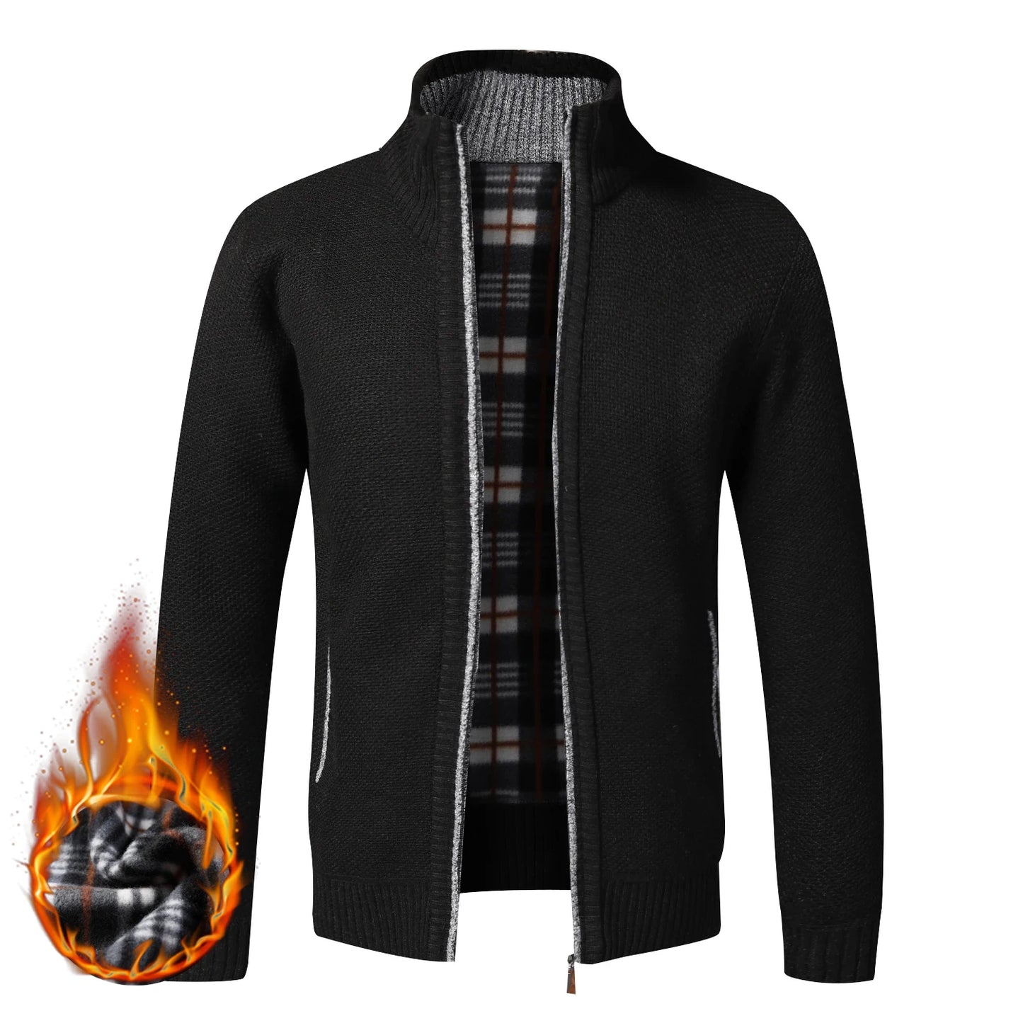 Men Fleece Cardigan Full Zip Knit Sweater Coat Autumn Winter