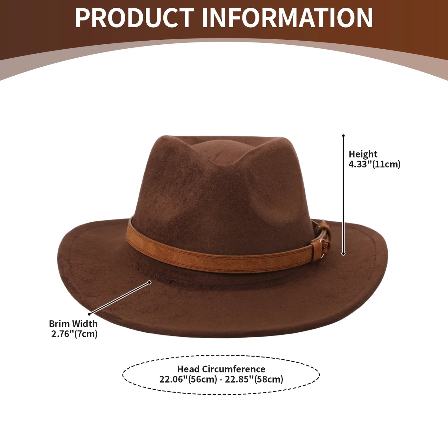 Unisex Faux Suede Western Cowboy Hat With Faux Leather Belt