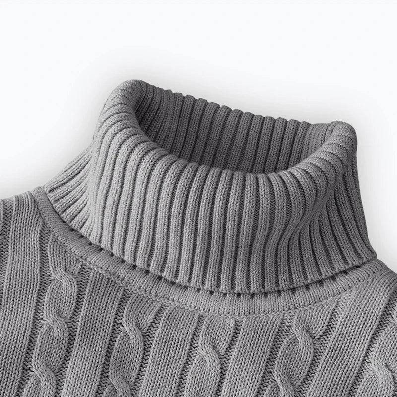 Mens High Neck Turtleneck Knit Sweater Pullover Polyester Warm Winter