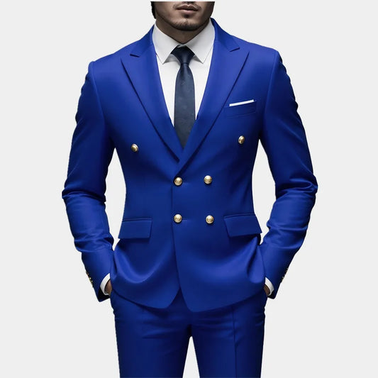Men's Premium Double Breasted Suit Slim Fit 2Piece Blazer Trousers
