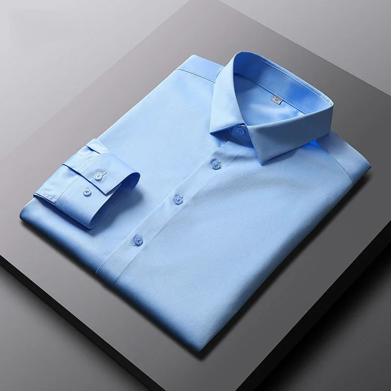 Men's Casual Long Sleeve Solid Shirt Non Ironing Wrinkle Resistant