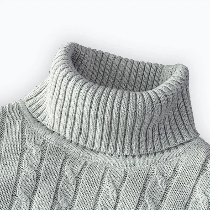 Mens High Neck Turtleneck Knit Sweater Pullover Polyester Warm Winter