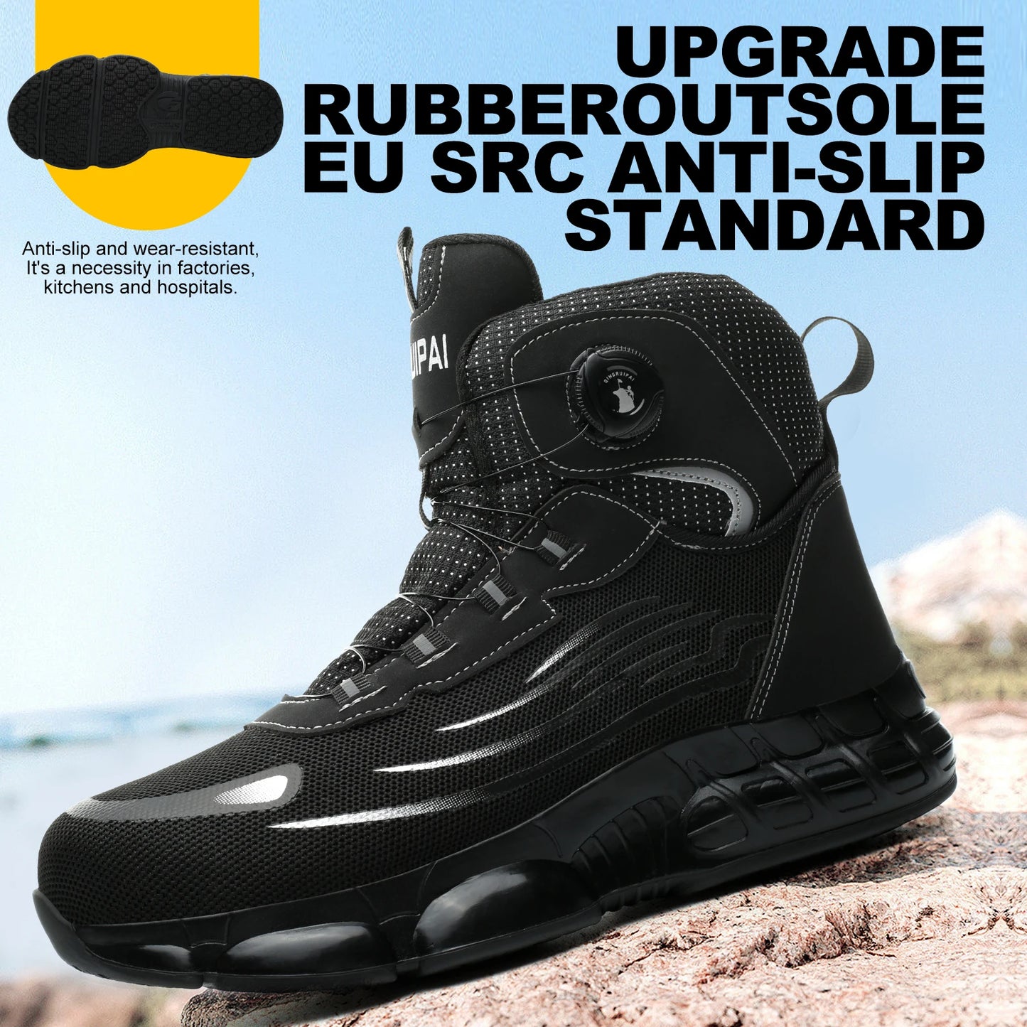Men's High Top Lace-Free Work Shoes With Anti-Smash Puncture-Resistant