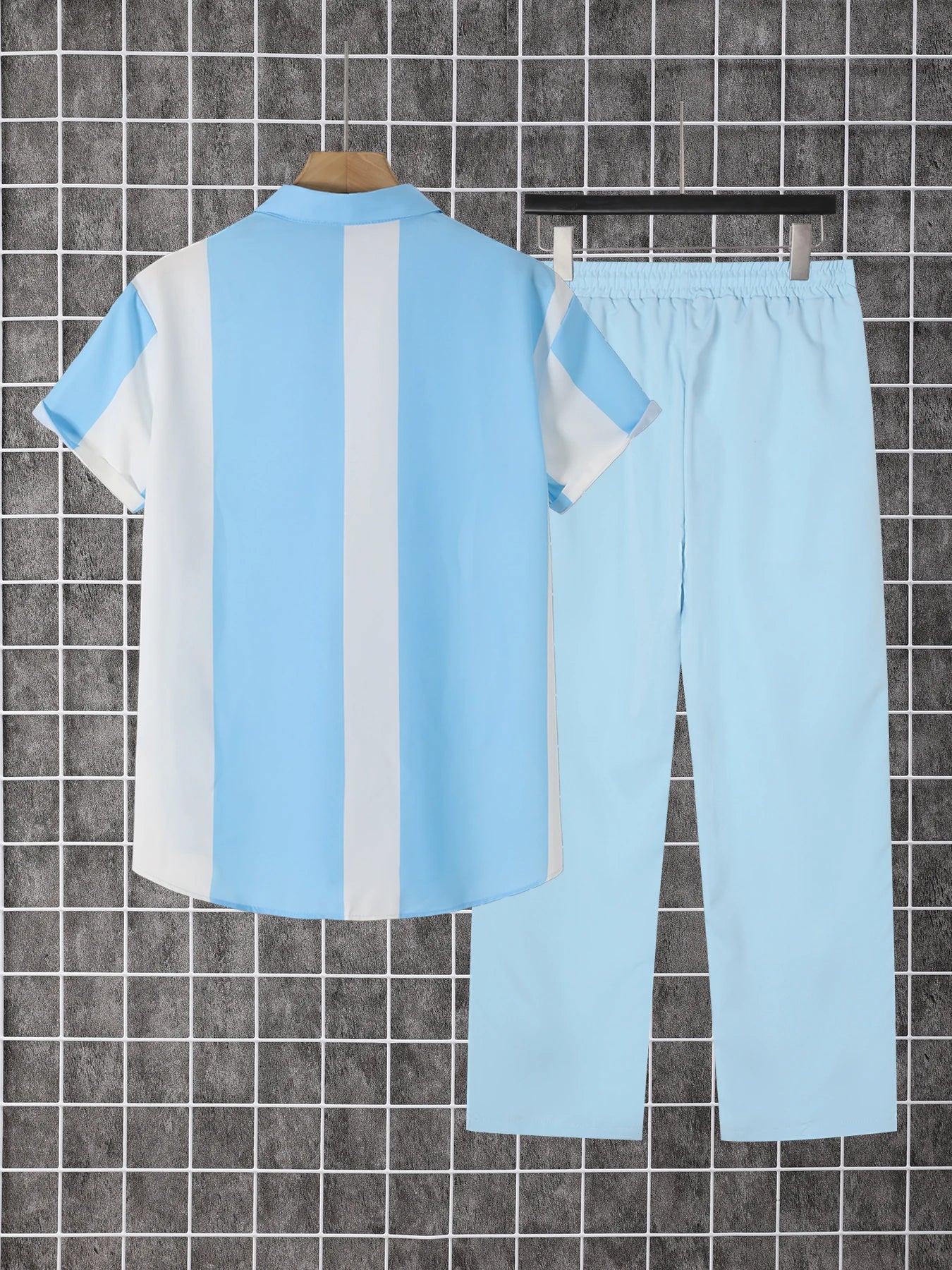 Mens Summer Short Sleeve Button Down Shirt And Pants Set