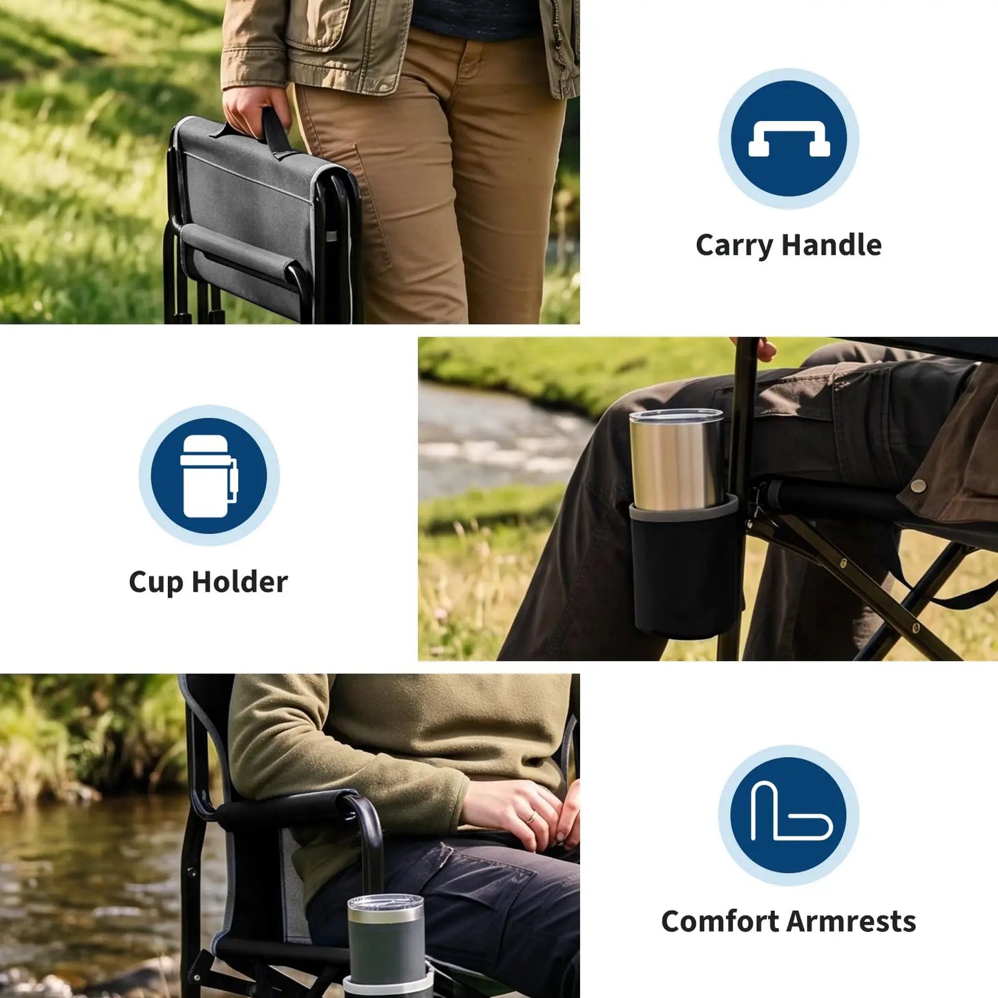 HiMISS Outdoor Folding Rocking Chair With Cup Holder And Breathable Backrest