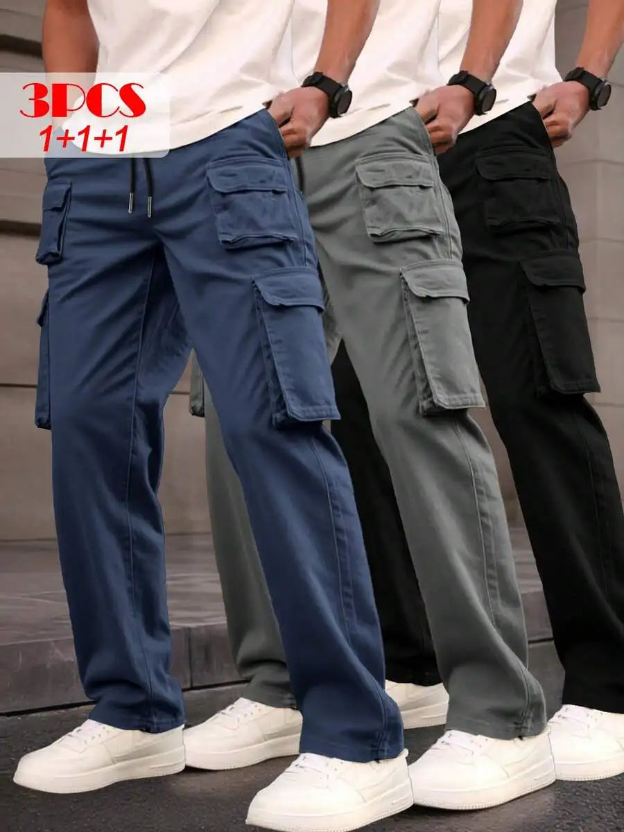 Pinelf Men Twill Cargo Pants With Drawstring Waistband