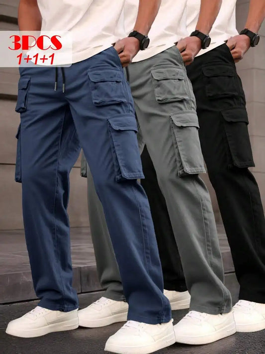 Pinelf Men Twill Cargo Pants With Drawstring Waistband