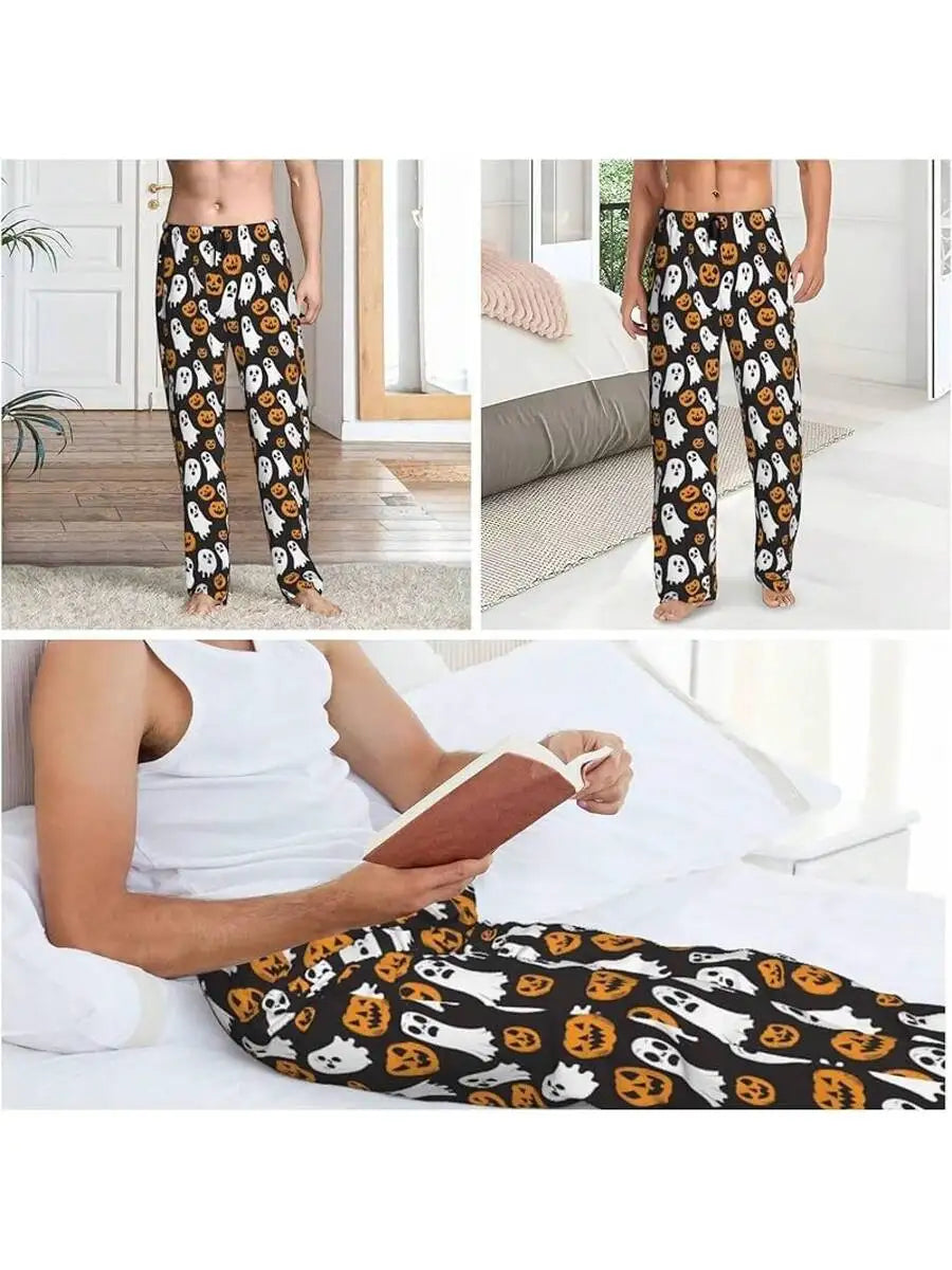 Mens Banana Print Pajama Pants With Pockets Sleep Lounge Pants