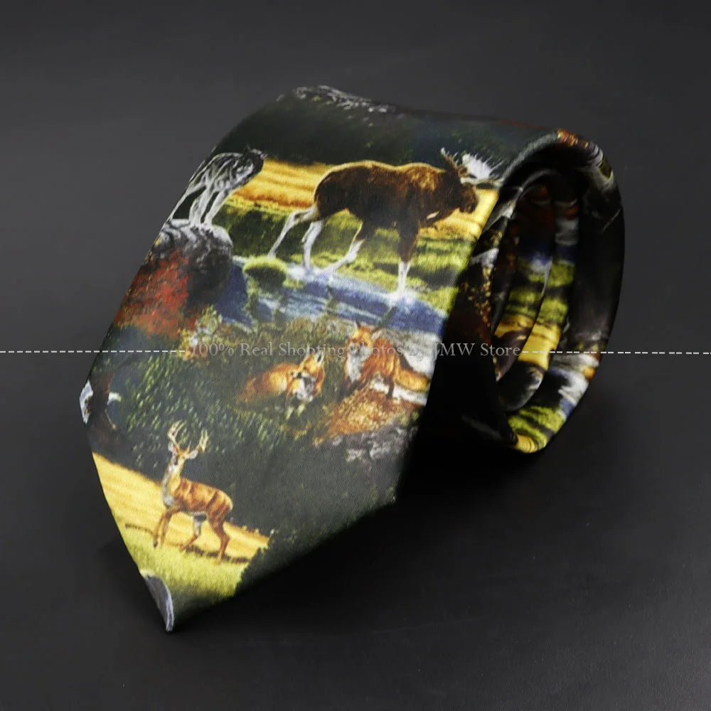 ZLQGOU Mens Polyester Graffiti Maths Fruits Animal Print Necktie