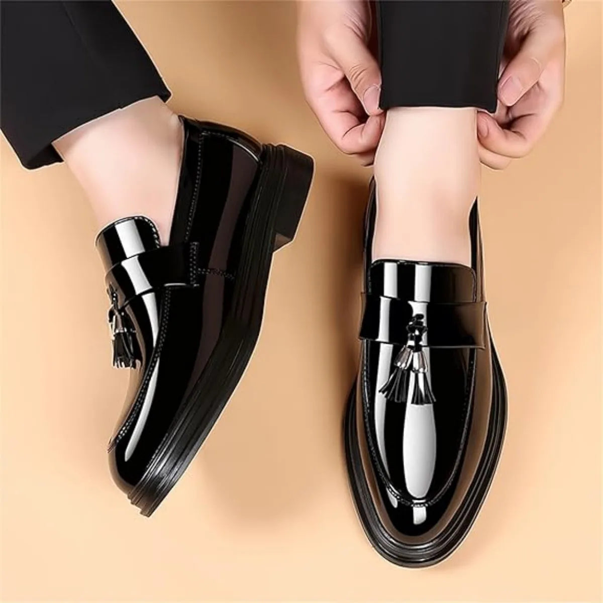 Men's Tassels High Gloss Patent Penny Slip On Loafers