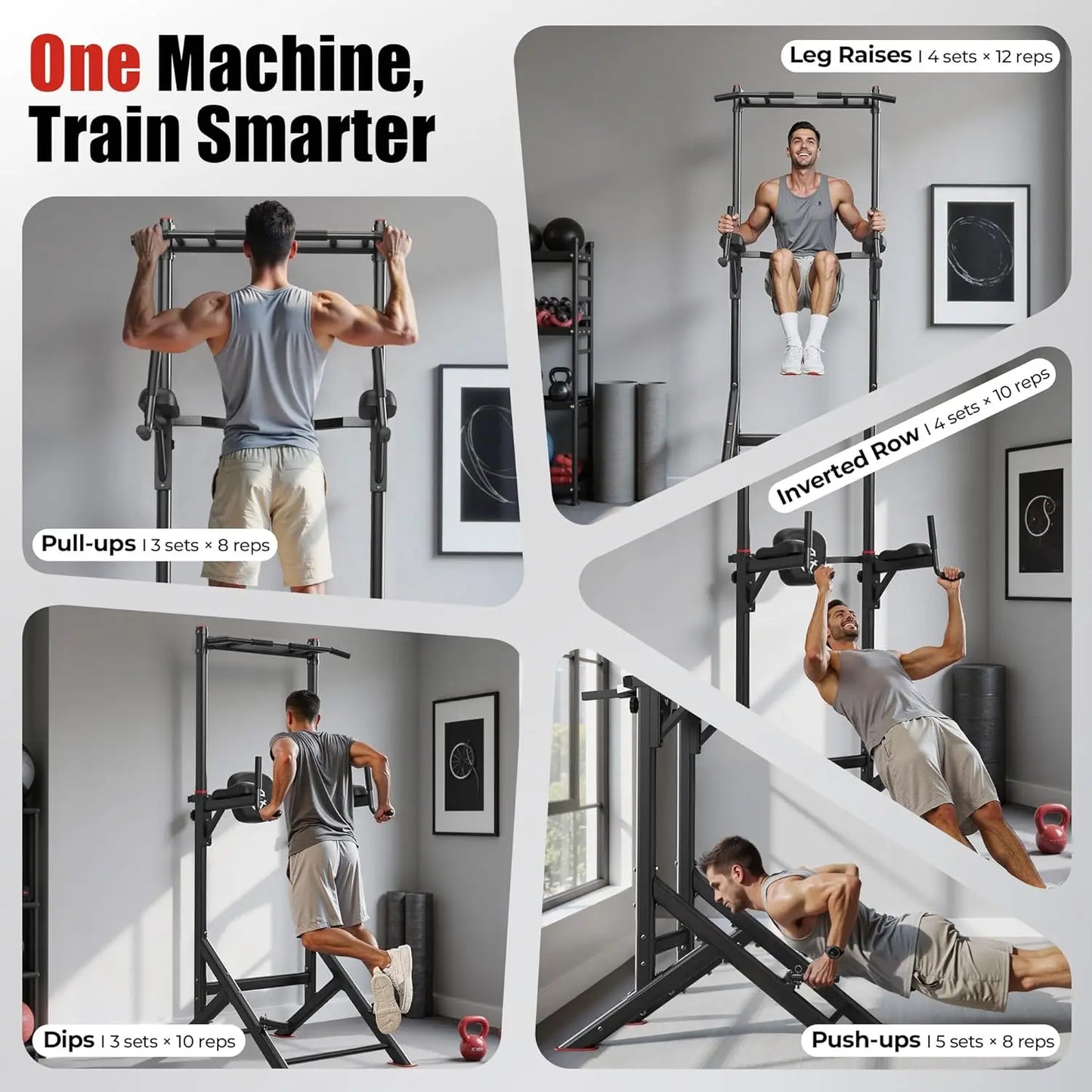 450Lb Capacity Power Tower Pull Up Dip Station Home Gym