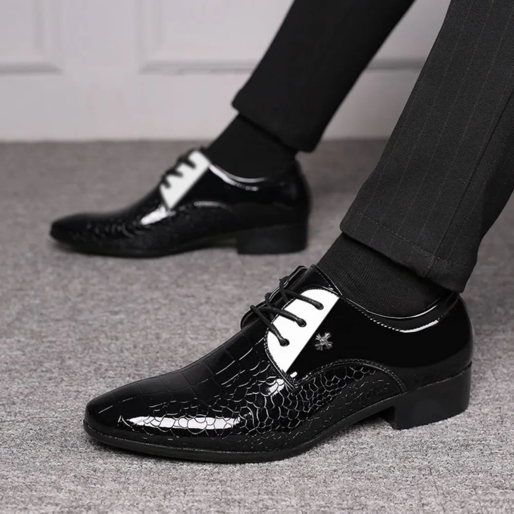 Mens Dress Shoes Oxford Derby Cracked Crocodile Stripe Pattern