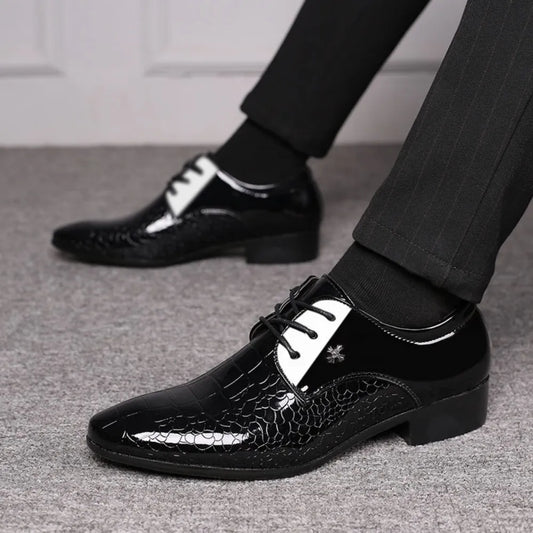 Mens Dress Shoes Oxford Derby Cracked Crocodile Stripe Pattern
