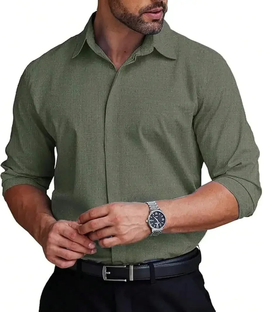 Mens Formal Dress Shirt Hidden Button Front Wrinkle Free Stretch Regular Fit