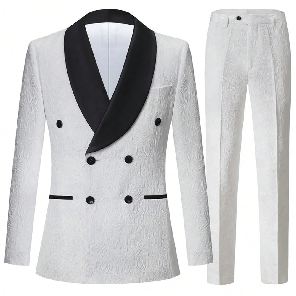 Men Double Breasted Jacquard Tuxedo Suit With Shawl Lapel