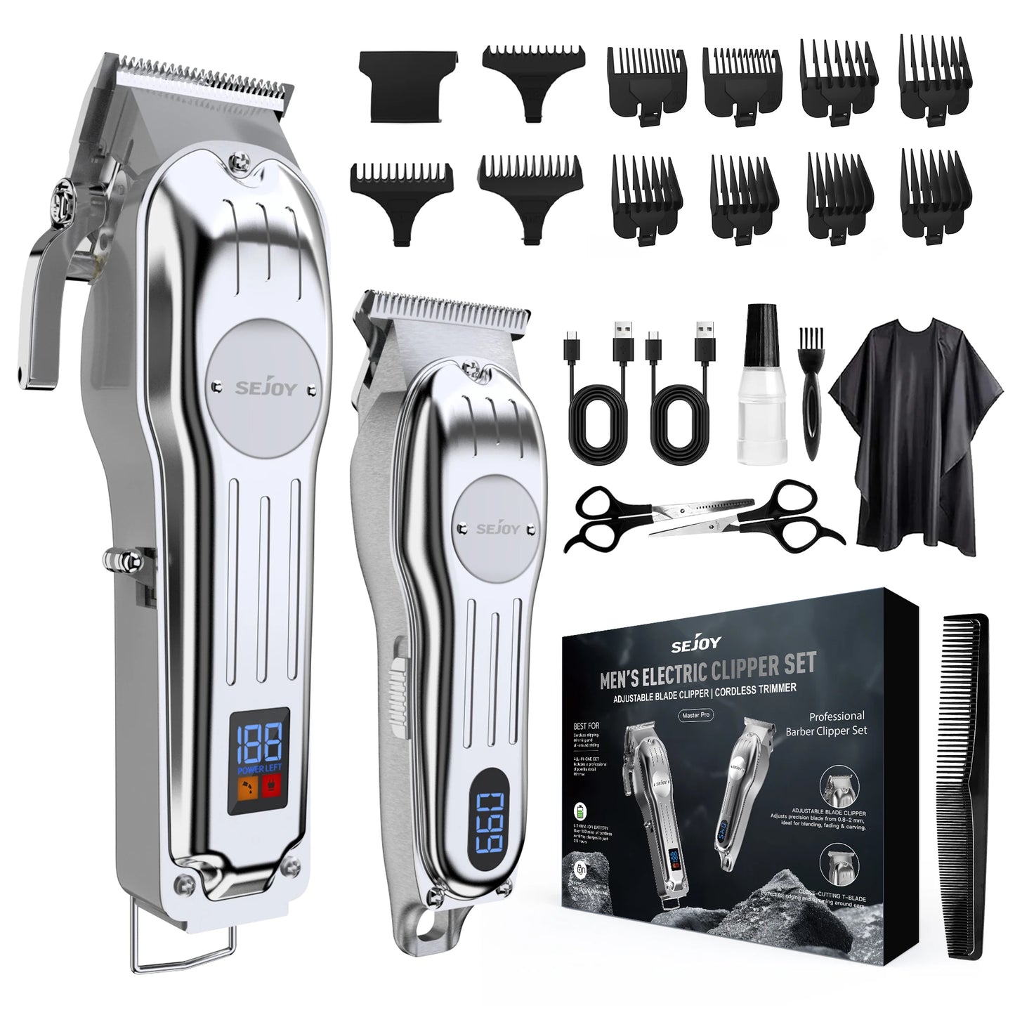 Sejoy Professional Hair Clipper Kit Cordless Rechargeable For Men Barber
