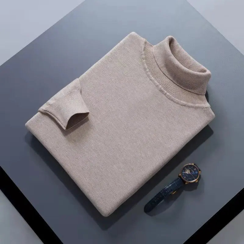 Cashmere Cotton Blend Turtleneck Men Pullover High Collar Knit Sweater