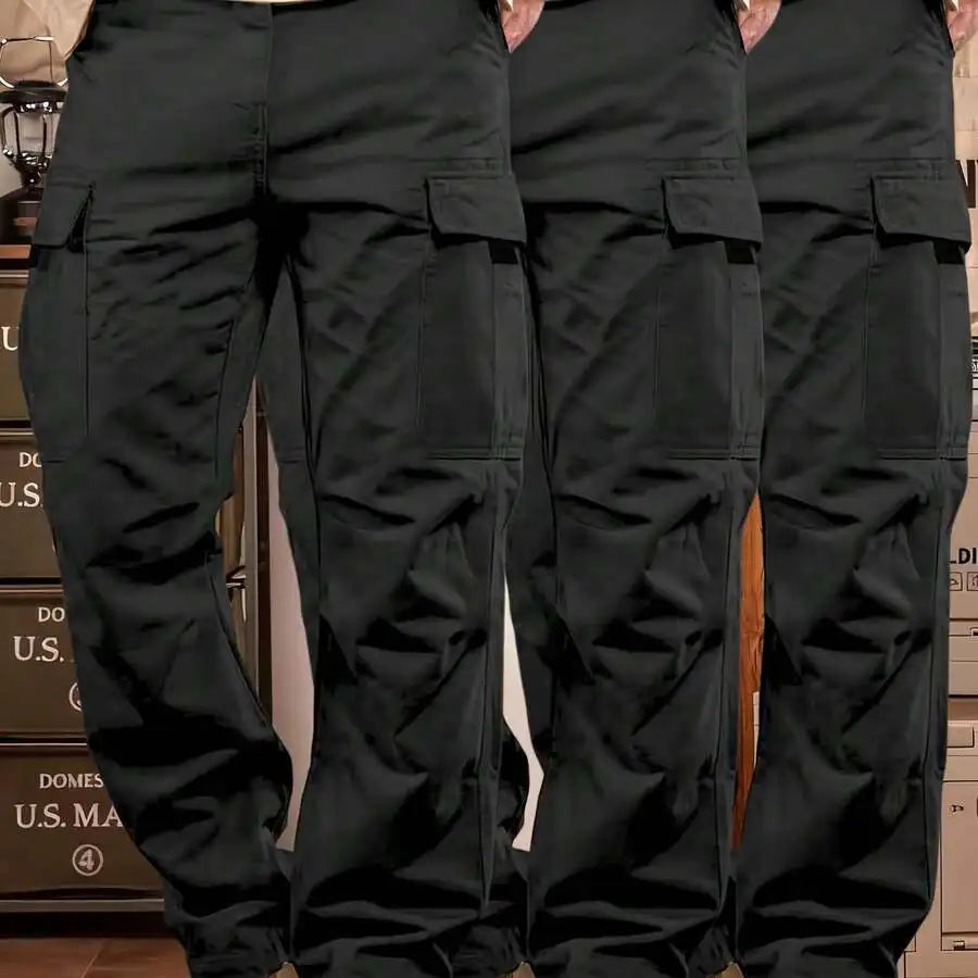 3-Pack Men’s Slim Fit Lightweight Utility Cargo Trousers Solid Black