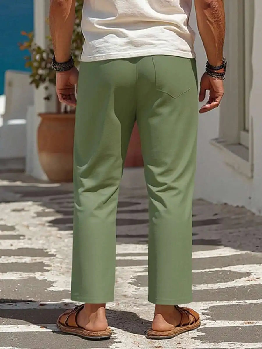 Mens Loose Fit Button Pocket Pants Casual Spring Autumn