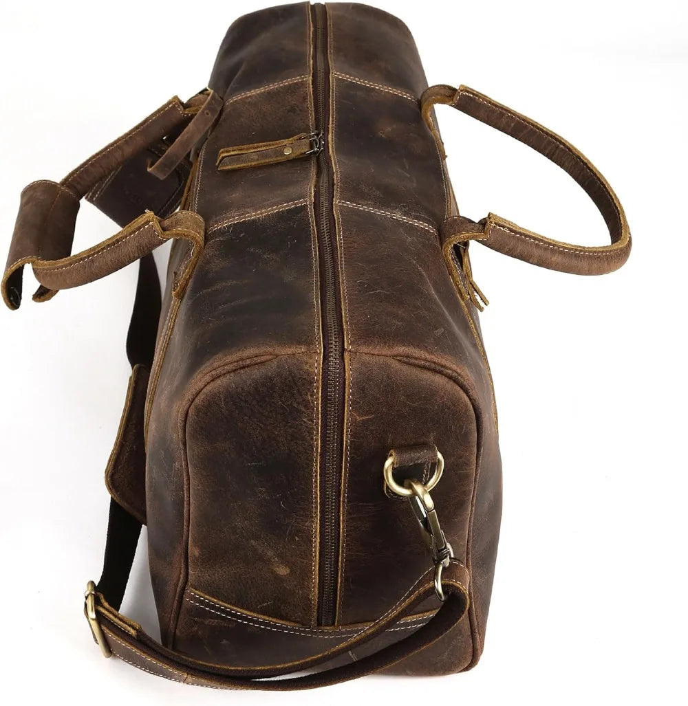 Full Grain Leather Travel Duffle Bag Carry On Overnight