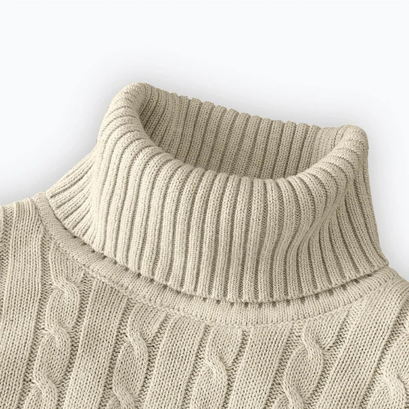 Mens High Neck Turtleneck Knit Sweater Pullover Polyester Warm Winter