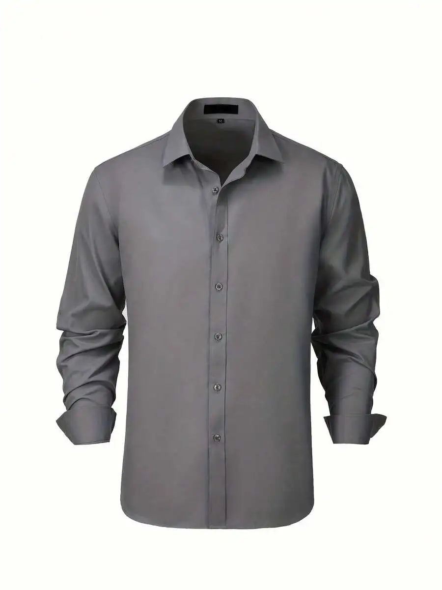 Men's Solid Color Dress Shirt Long Sleeve Turn Down Collar