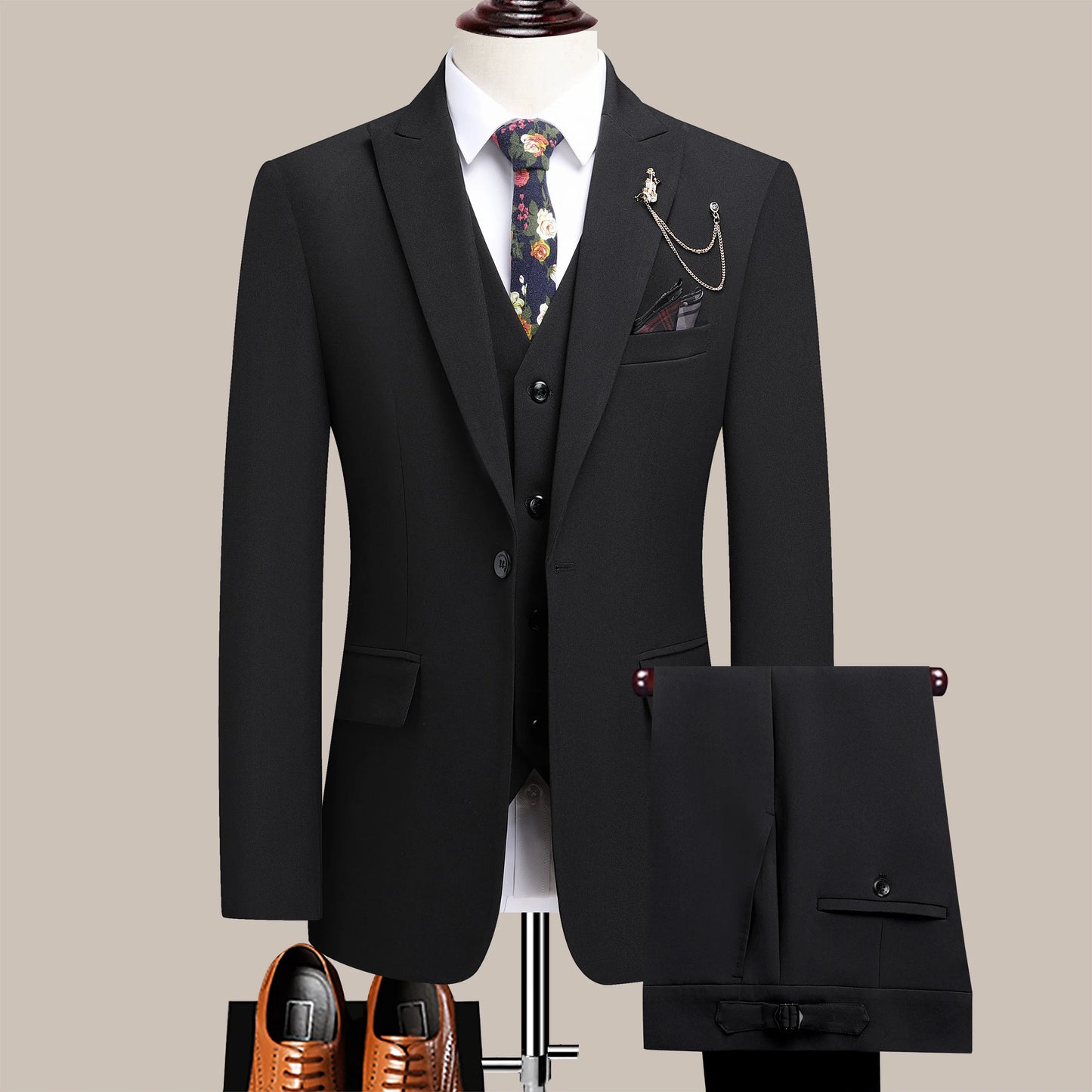 Men's Slim Three-Piece Suit With Notch Lapels For Weddings
