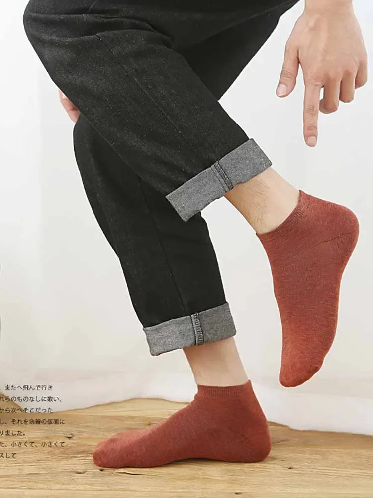 Premium Cotton Men Socks Pack 5 Pairs Breathable Ankle Casual Socks