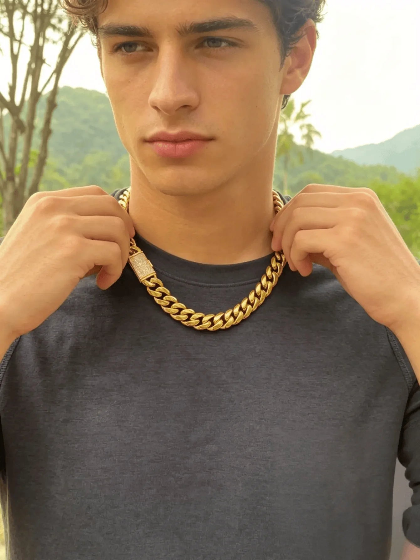 Hip Hop Bling Iced Out Gold-Plated Cuban Miami Link Necklace